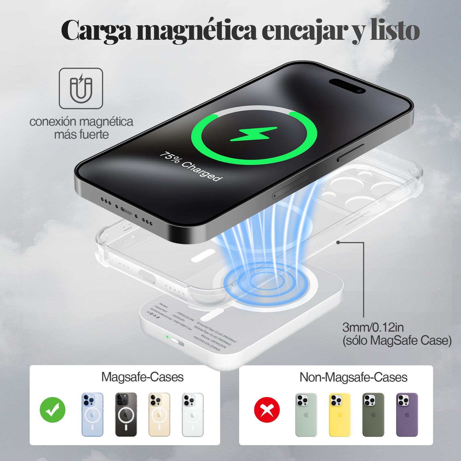 GENGXIN® PowerBank 5000 mAh inalámbrico magnético - PD3.0 - (Sólo para exhibición)