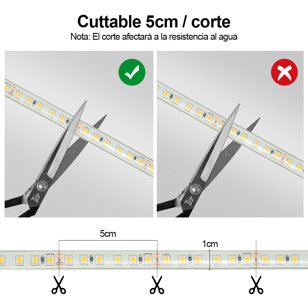 GENGXIN® Tira de LED Flex Sumergible 24V 2835/120P 10Mts