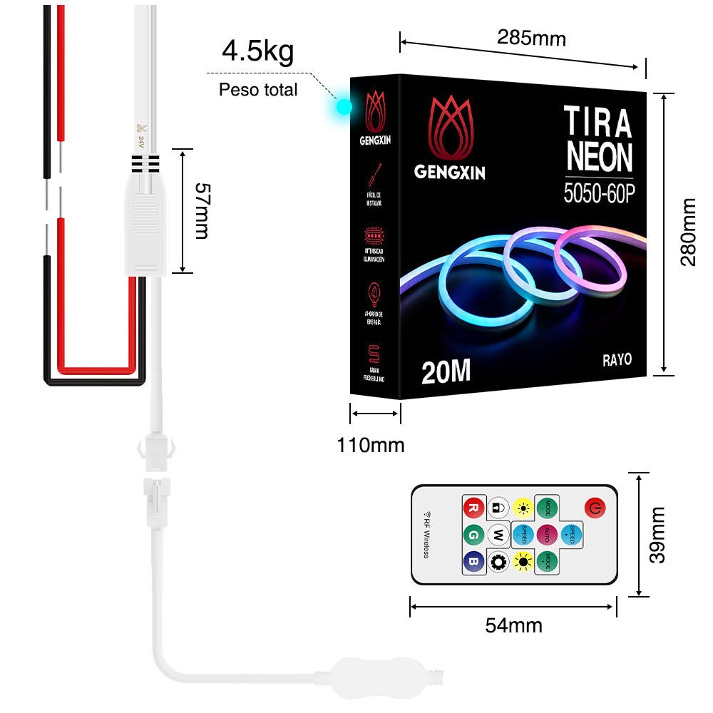 GENGXIN® Tira de LED Flex Neon Rayo 24V 5050/60P 20Mts