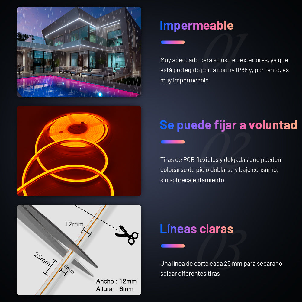 GENGXIN® Tira de LED Flex Neon 12V 2835/120P 5 mts