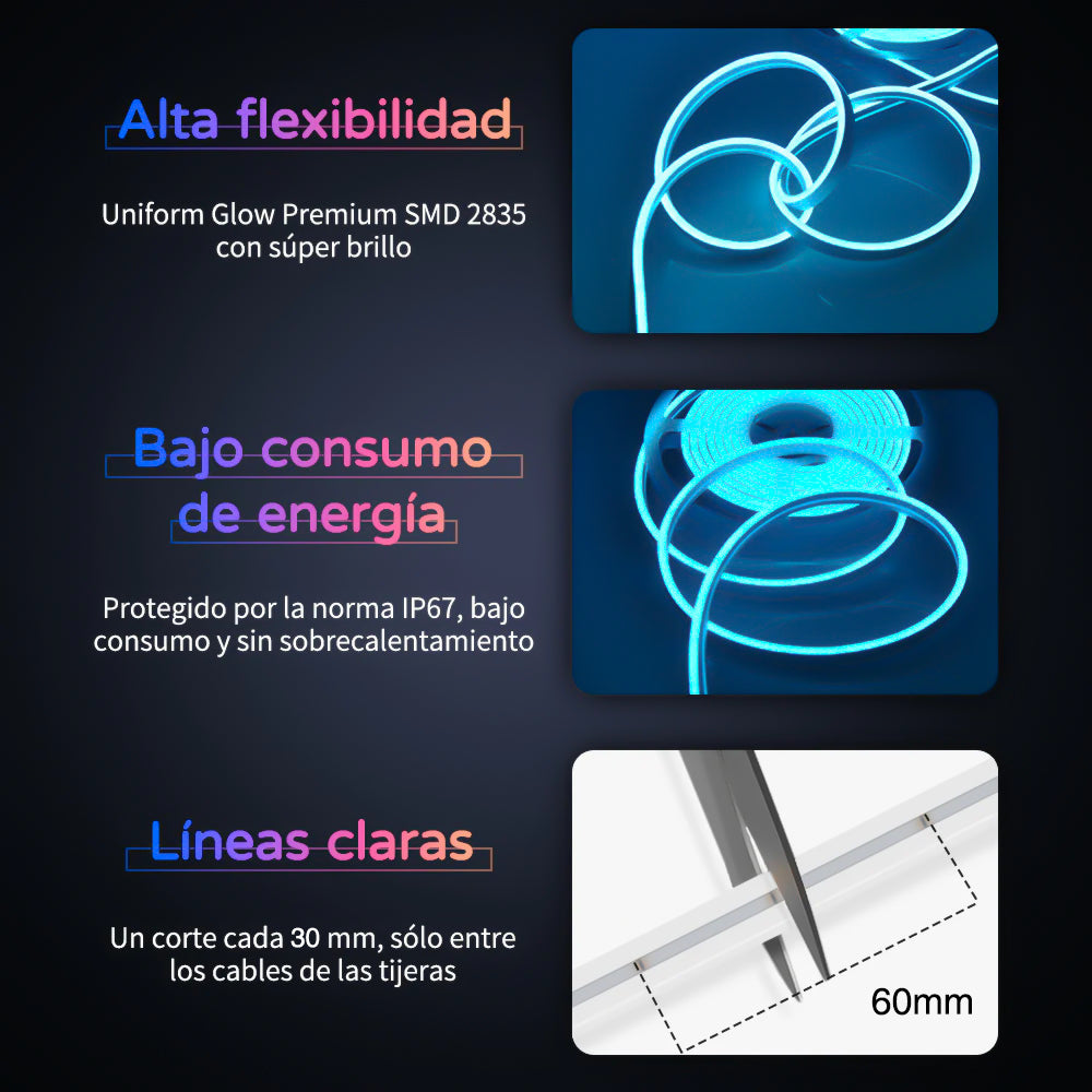 GENGXIN® Tira de LED Flex Neon RGB 12V 2835/96P 5 mts