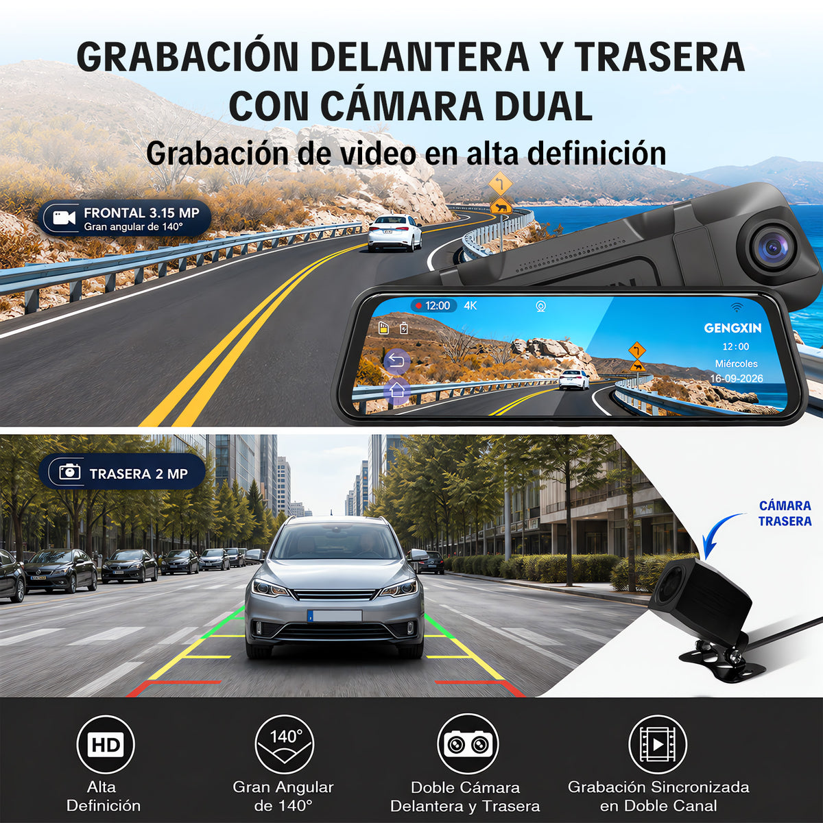 GENGXIN® Grabadora Para Auto-GX-GR02- (Sólo para exhibición)