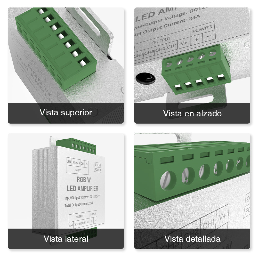 GENGXIN® Amplificador 12-24V 24A RGBW- Aluminio