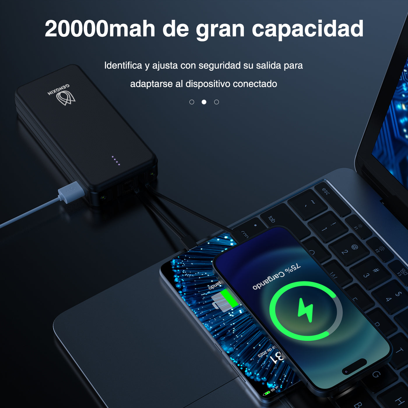 GENGXIN® Powerbank 20000mah Entrada Tipo C & V8 & Iphone & USB A