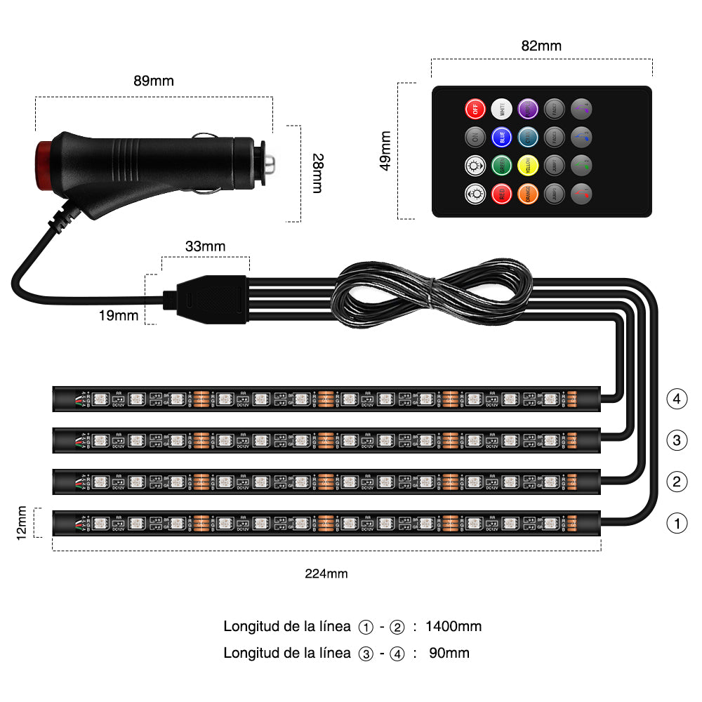 GENGXIN® Tira LED Luces Interiores del automóvil-4 Unidades 48 led - (Sólo para exhibición)