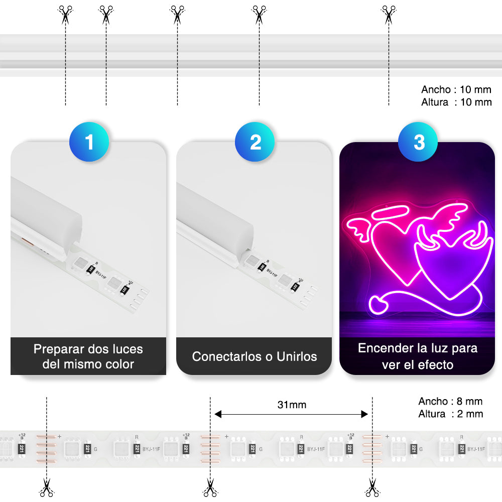 GENGXIN® Tira de LED Flex 2da Generacion Neon RGB 12V 3838/96P 10M-8MM