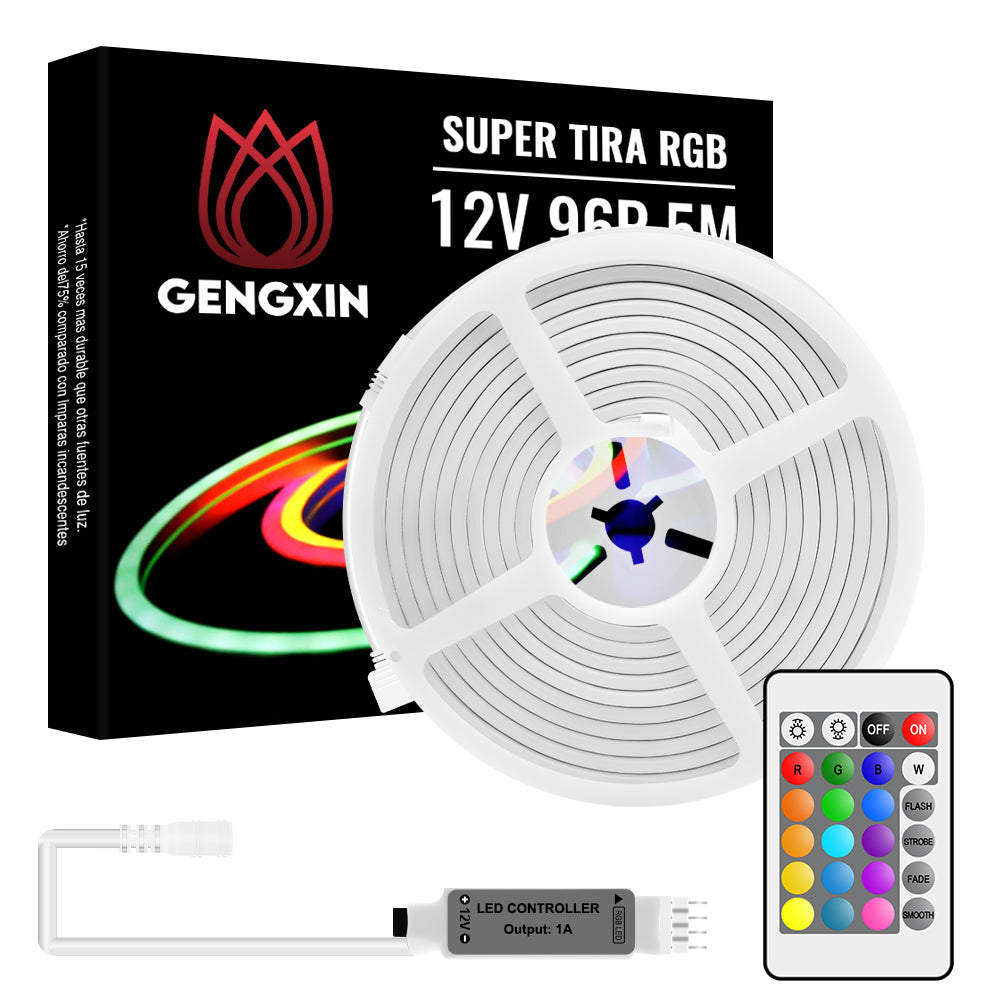 GENGXIN® Tira de LED Flex Neon RGB 12V 2835/96P 5 mts
