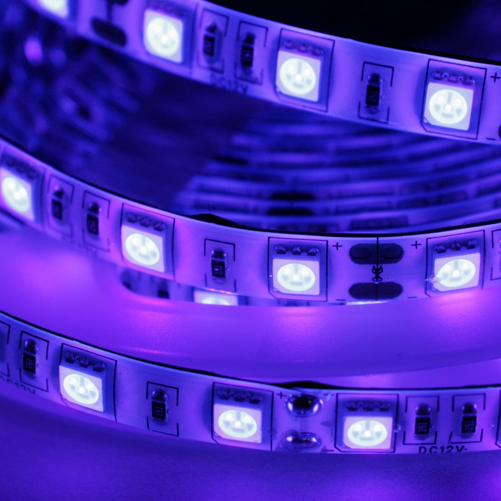 GENGXIN® Tira de LED Flex Morado UV 12V 5050/60P 5 Mts (Adaptador Incluido)