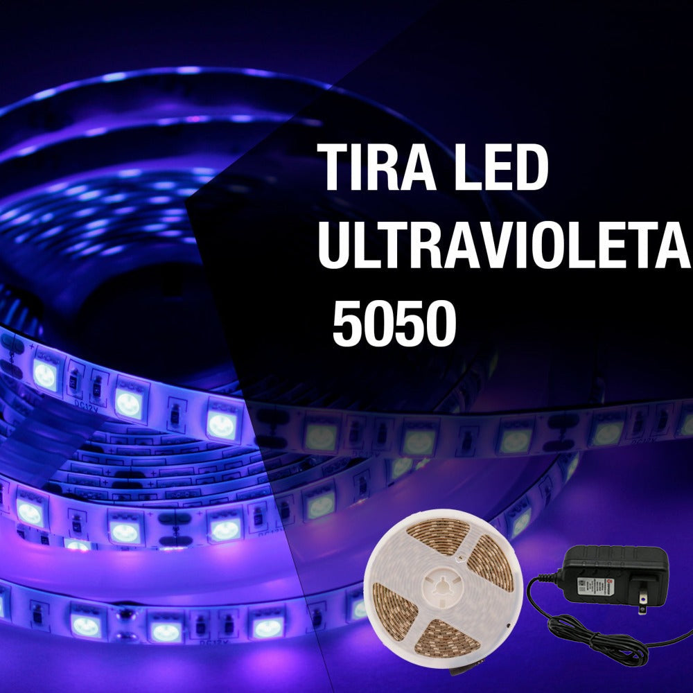 GENGXIN® Tira de LED Flex Morado UV 12V 5050/60P 5 Mts (Adaptador Incluido)